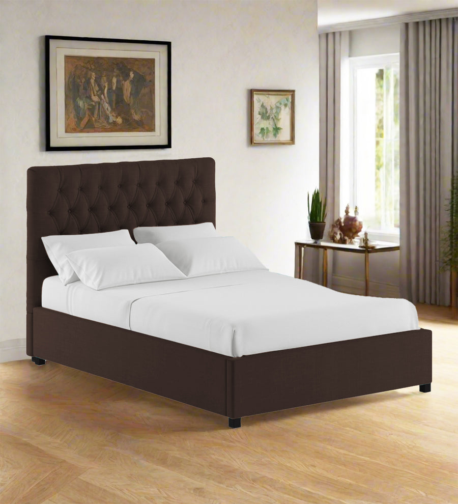 Isko  Upholstered Fabric King Size Bed - Coffee Brown (Box Storage) by Febonic Living
