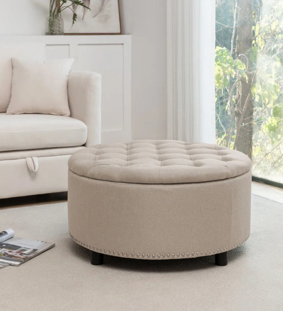 Fleety Fabric Ottoman - Ivory Cream by Febonic Living