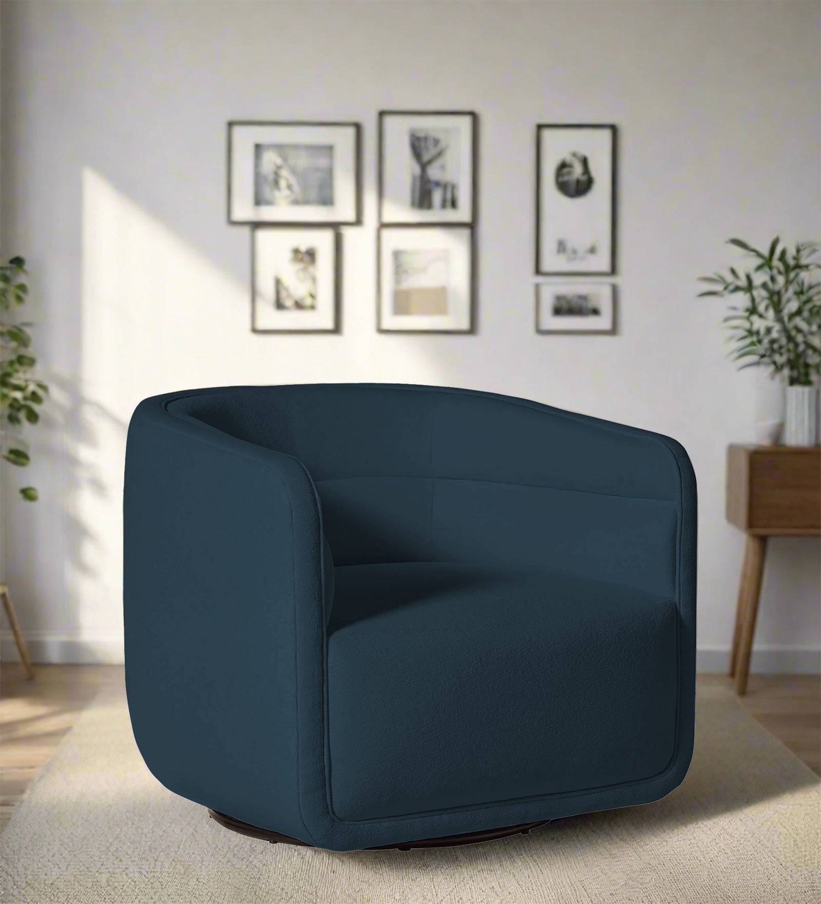 Ria Fabric Swivel Chair in Cool Blue Colour