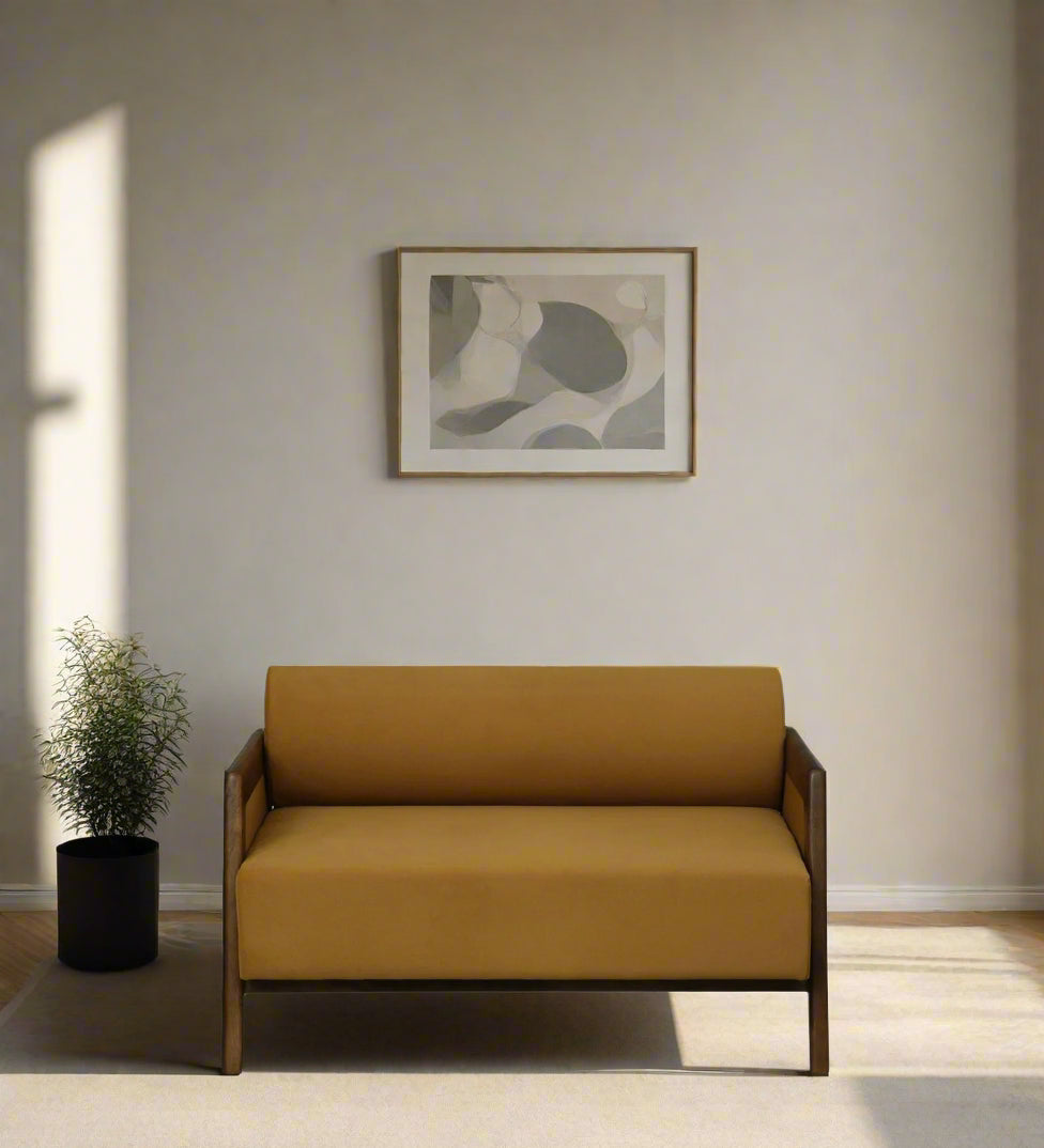 Opal Sheesham Wood 2 Seater Sofa In Mustard Colour