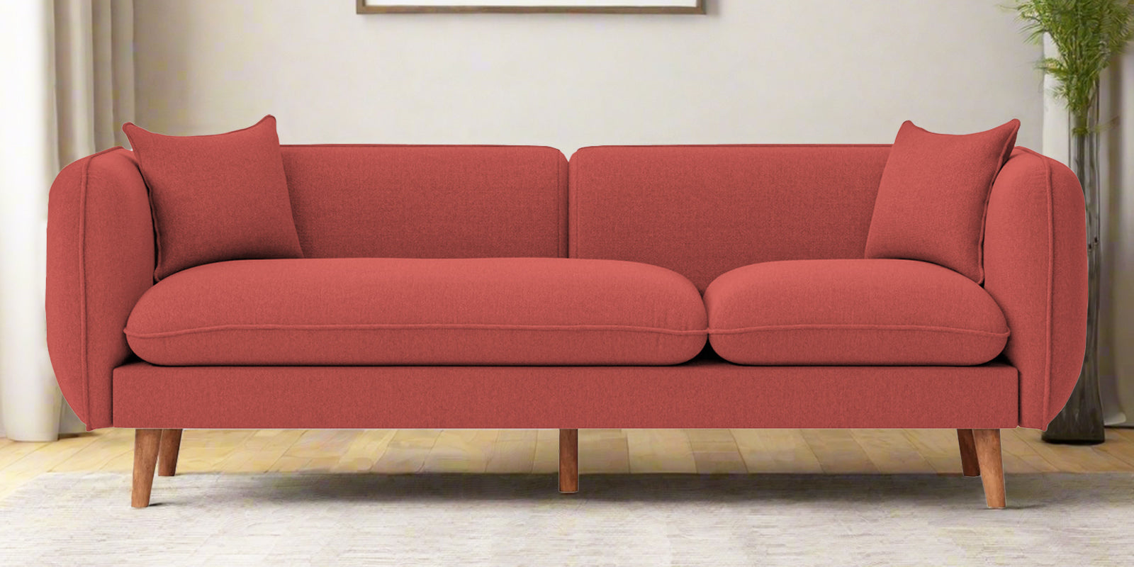 Reva Fabric 3 Seater Sofa In Salmon Pink Colour - Febonic Living