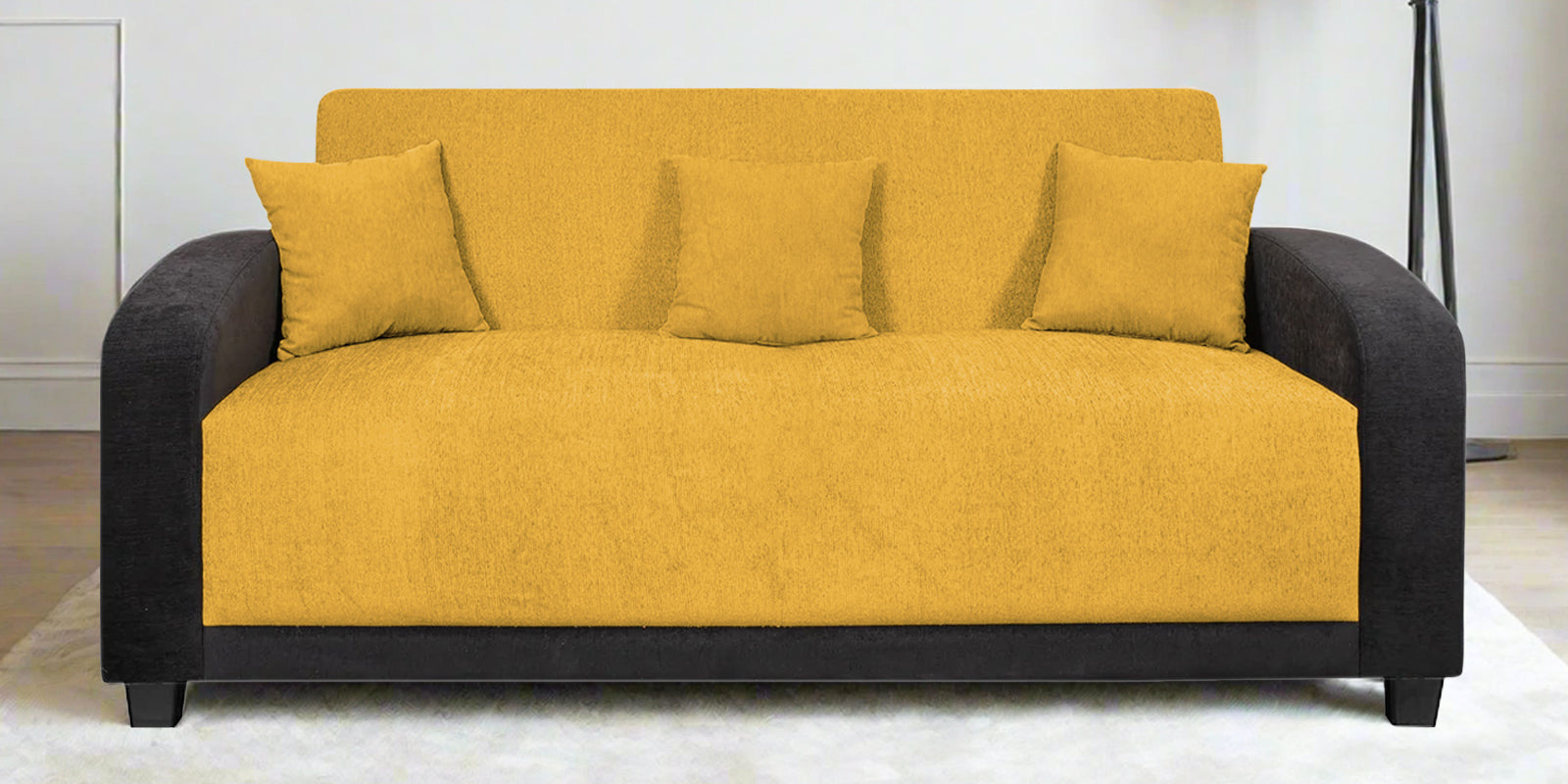 Alex Fabric 3 Seater Sofa In Bold Yellow Colour