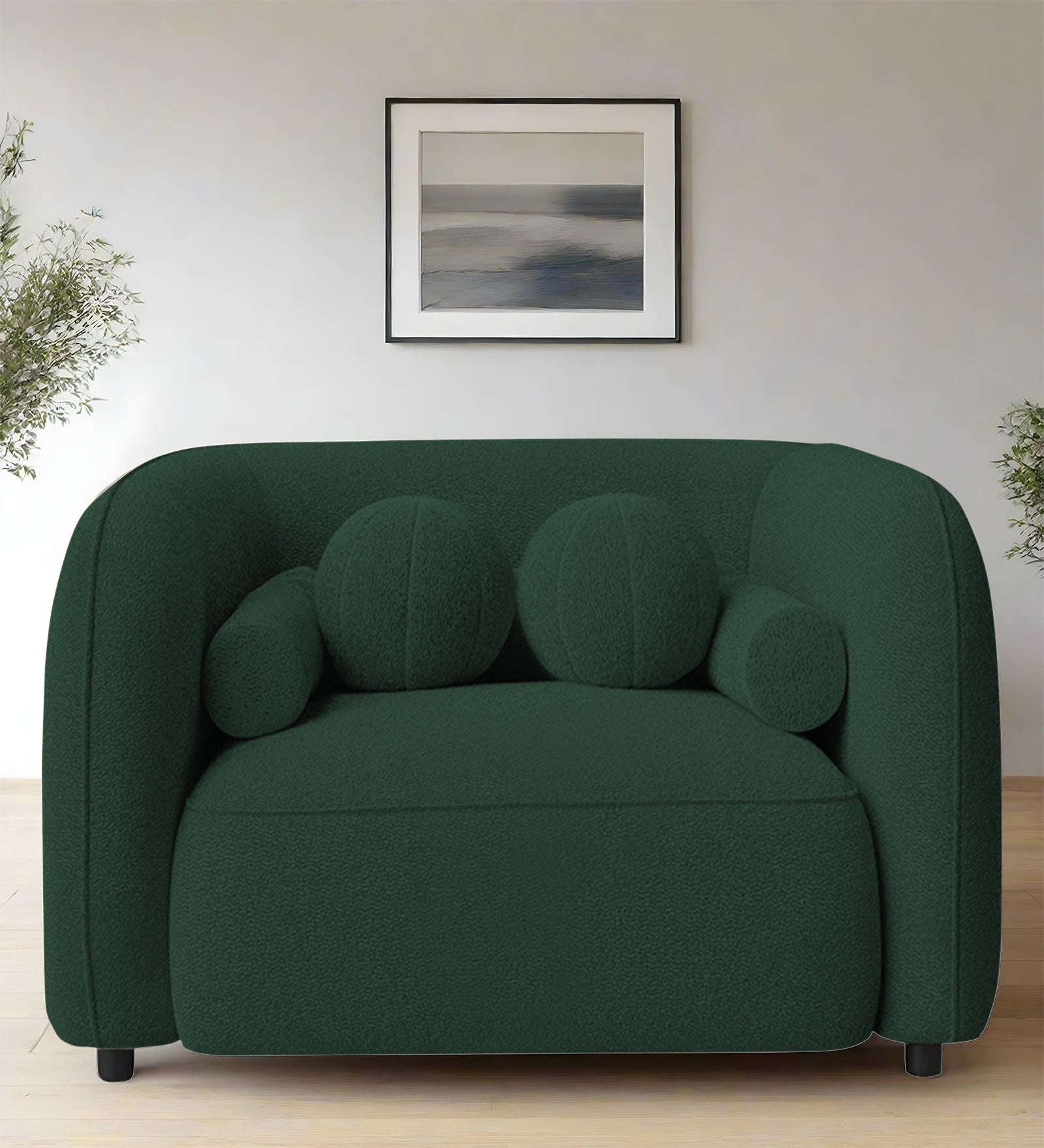 Corny Fur Fabric 1 Seater Sofa in Hunter Green Colour