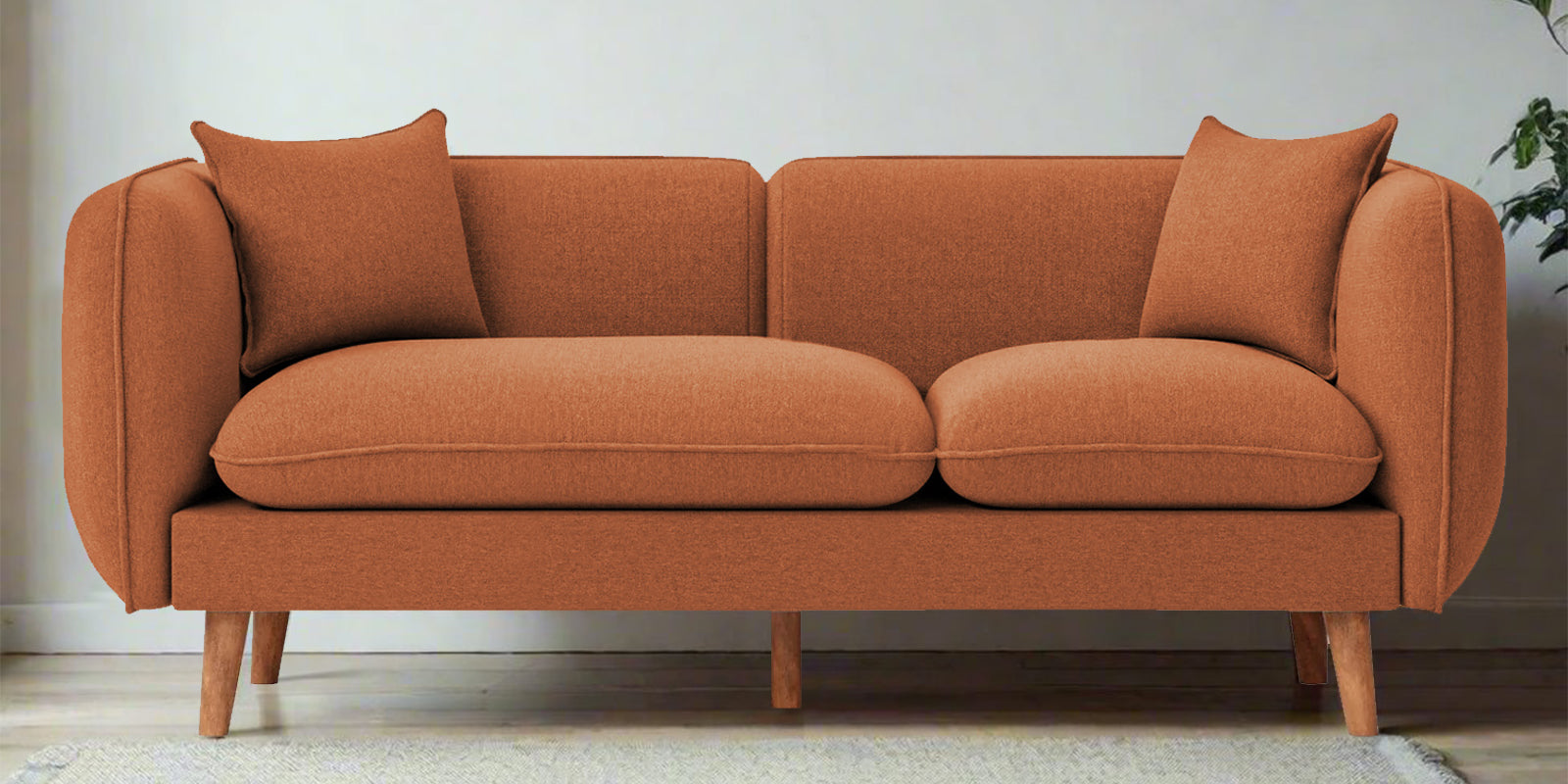 Reva Fabric 2 Seater Sofa In Safforn Orange Colour