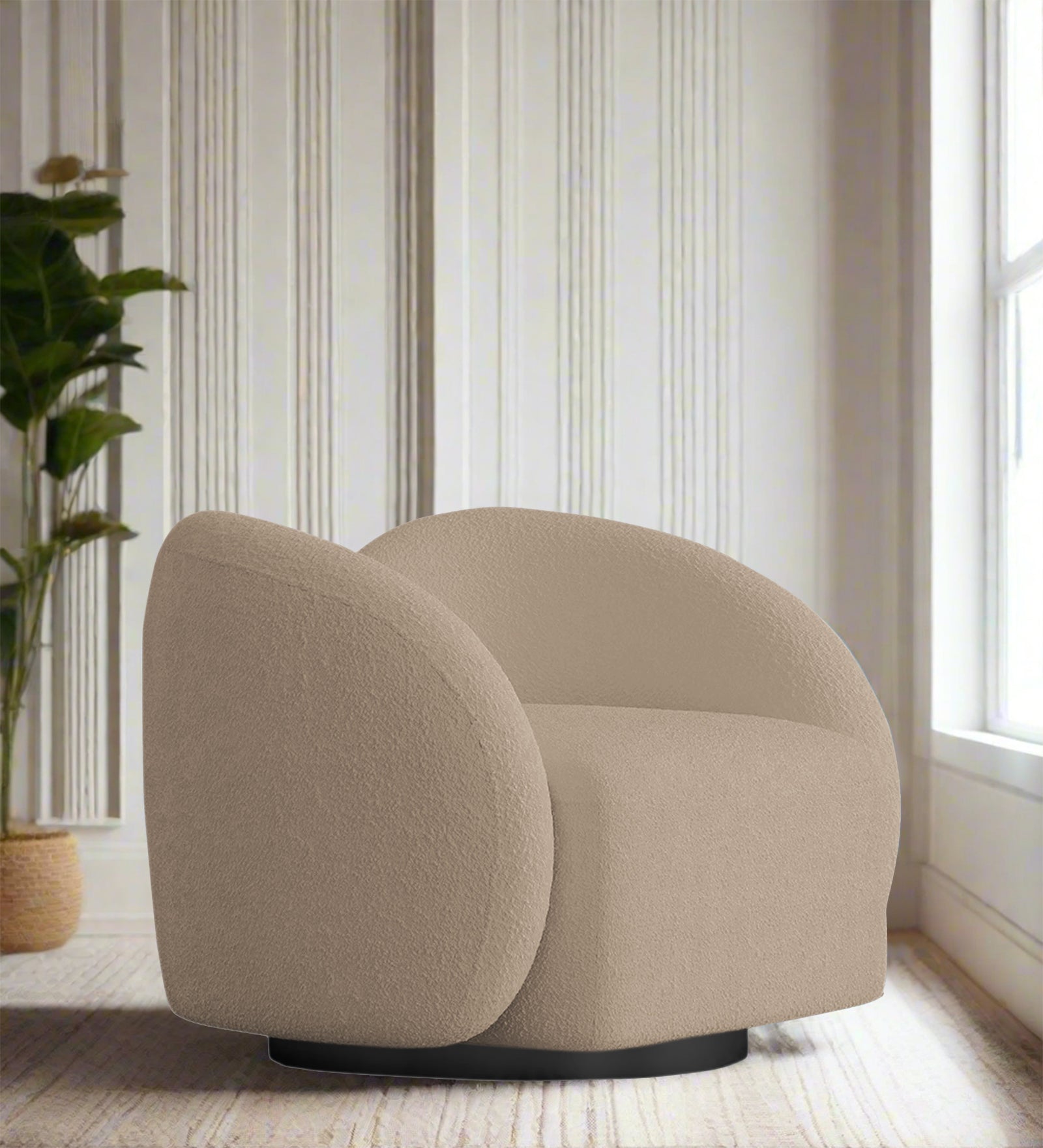 Miles Boucle Fabric Swivel Chair in Mushroom Beige Colour