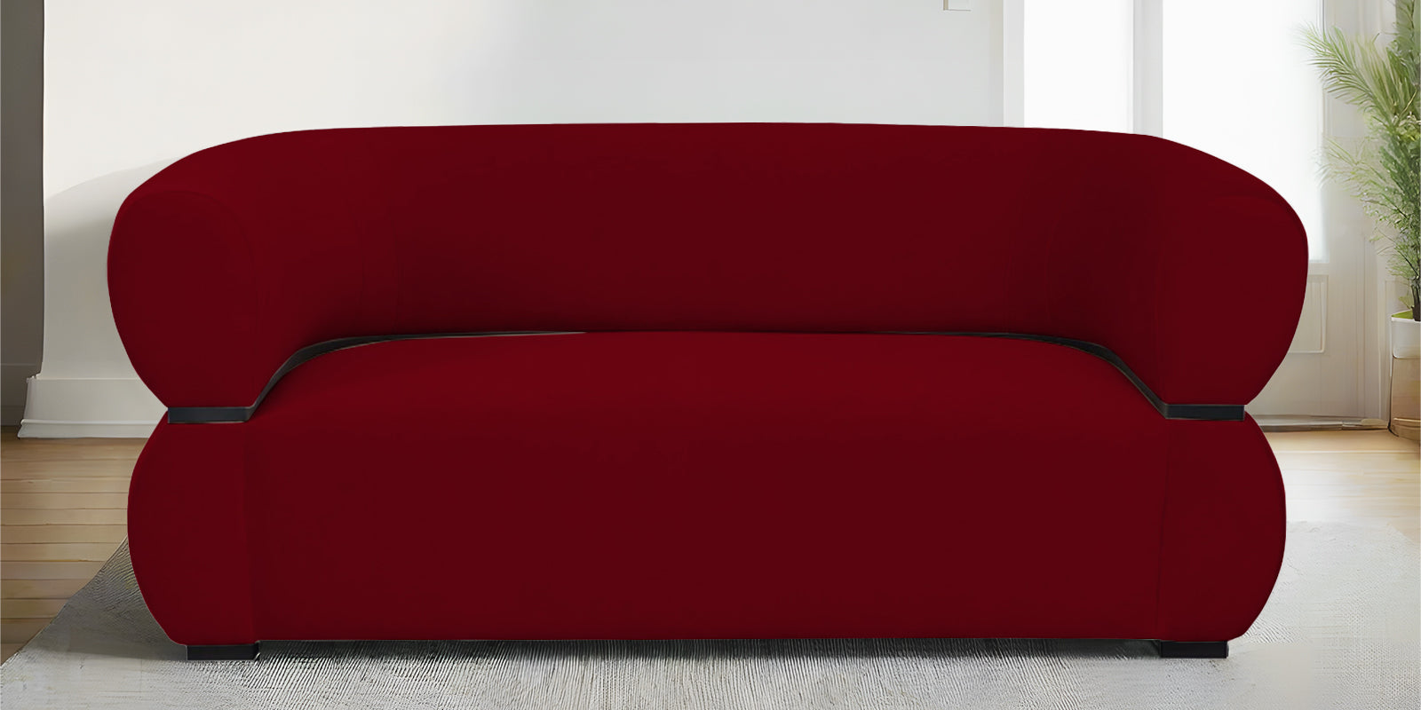 Kula Velvet 2 Seater Sofa In Cherry Red Colour