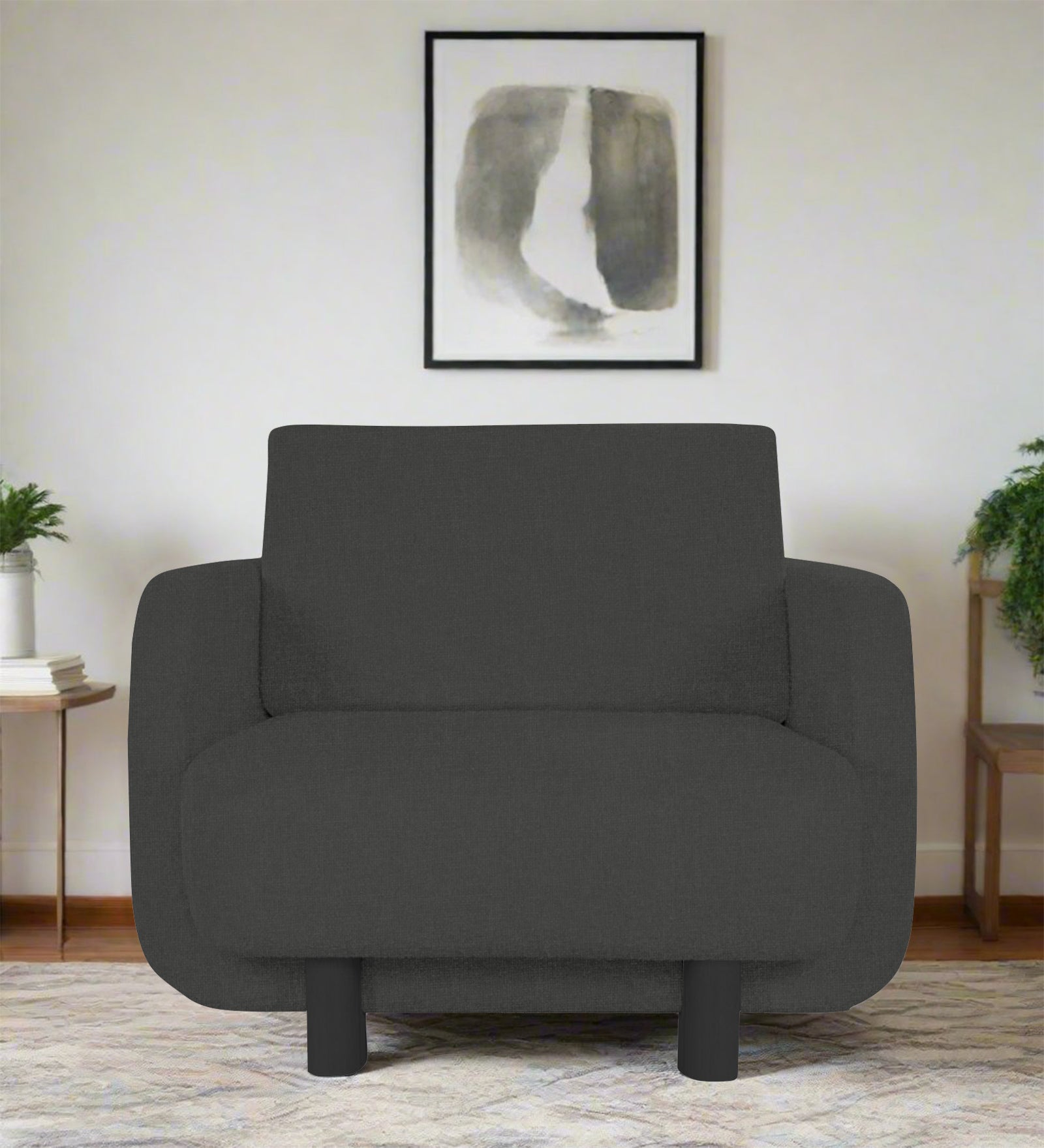 Amara Fabric 1 Seater Sofa In Charcoal Grey Colour