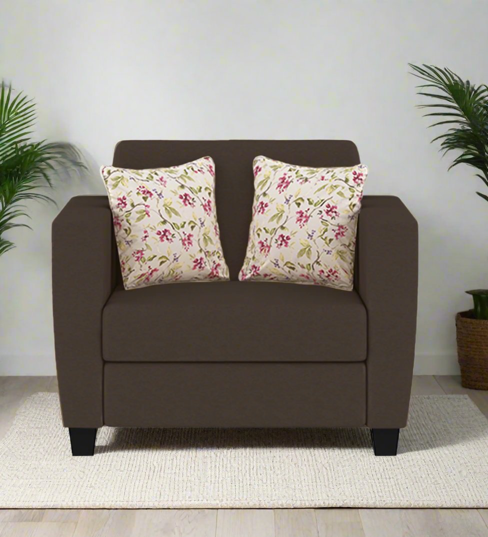 Gozi Fabric 1 Seater Sofa In Coffee Brown Colour