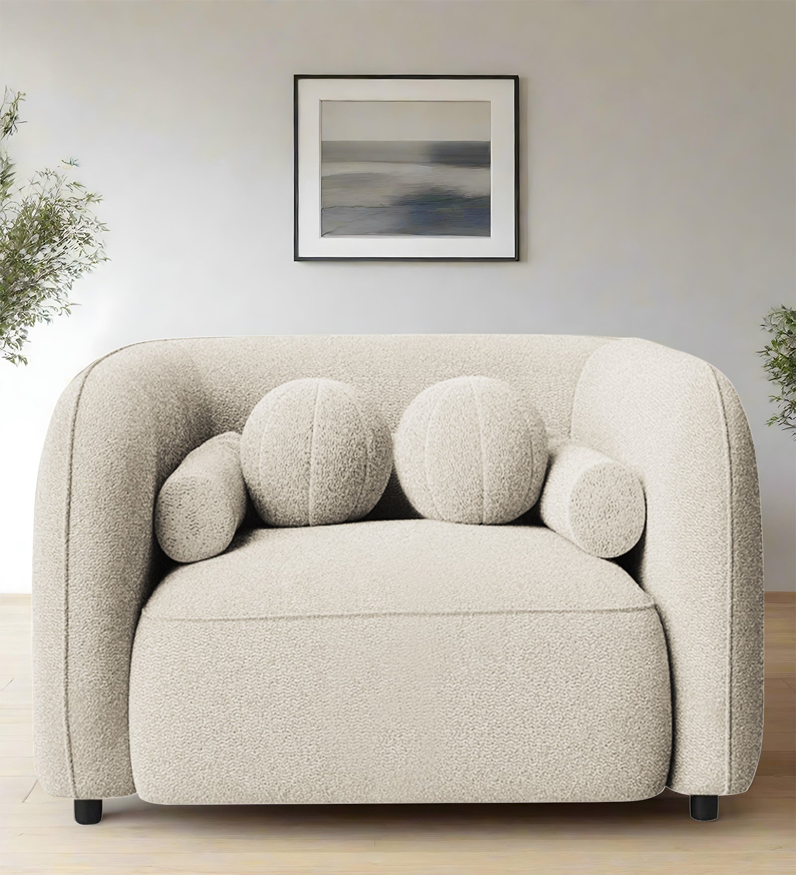 Corny Fur Fabric 1 Seater Sofa in Shell White Colour