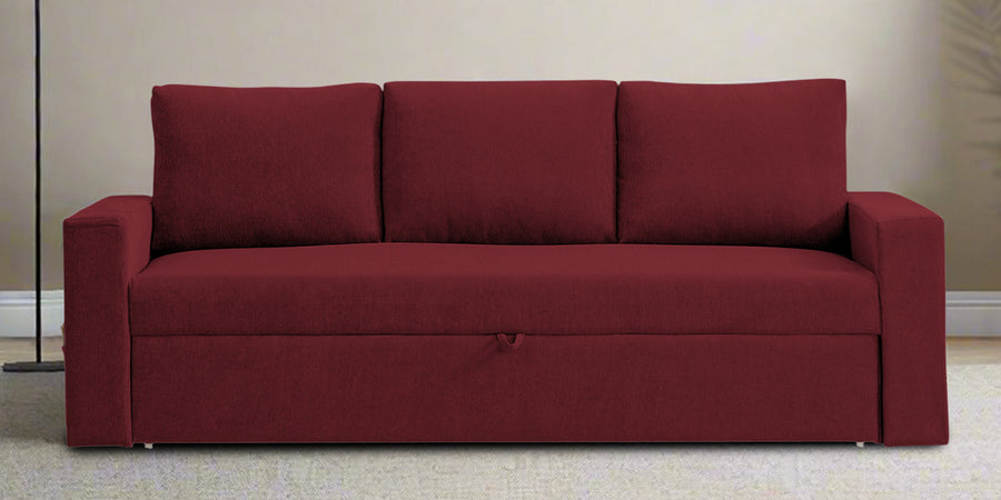 Kara Fabric 3 Seater Pull Out Sofa Cum Bed In Blood Maroon Colour - Febonic Living