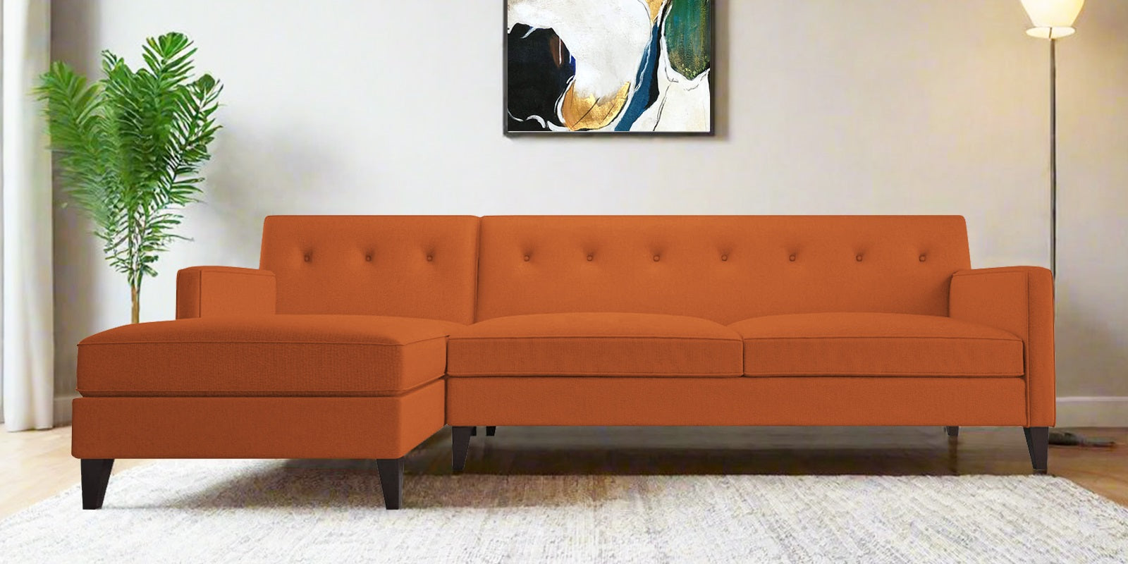 Miller Fabric RHS Sectional Sofa (3+Lounger) in Vivid Orange Colour