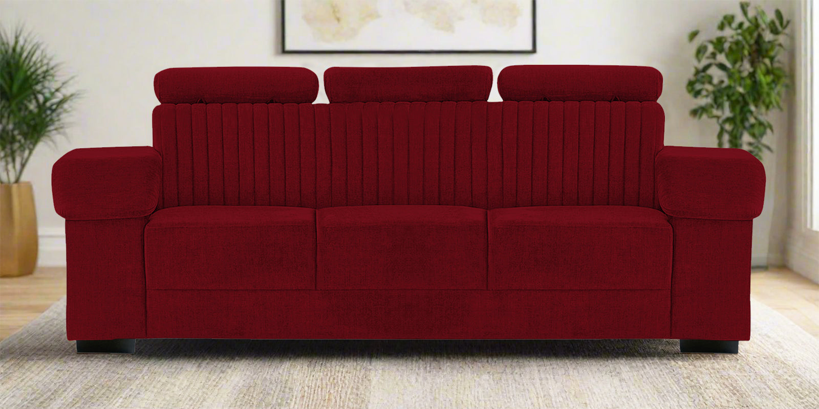 Draco Fabric 3 Seater Sofa In Ruby Red Colour - Febonic Living