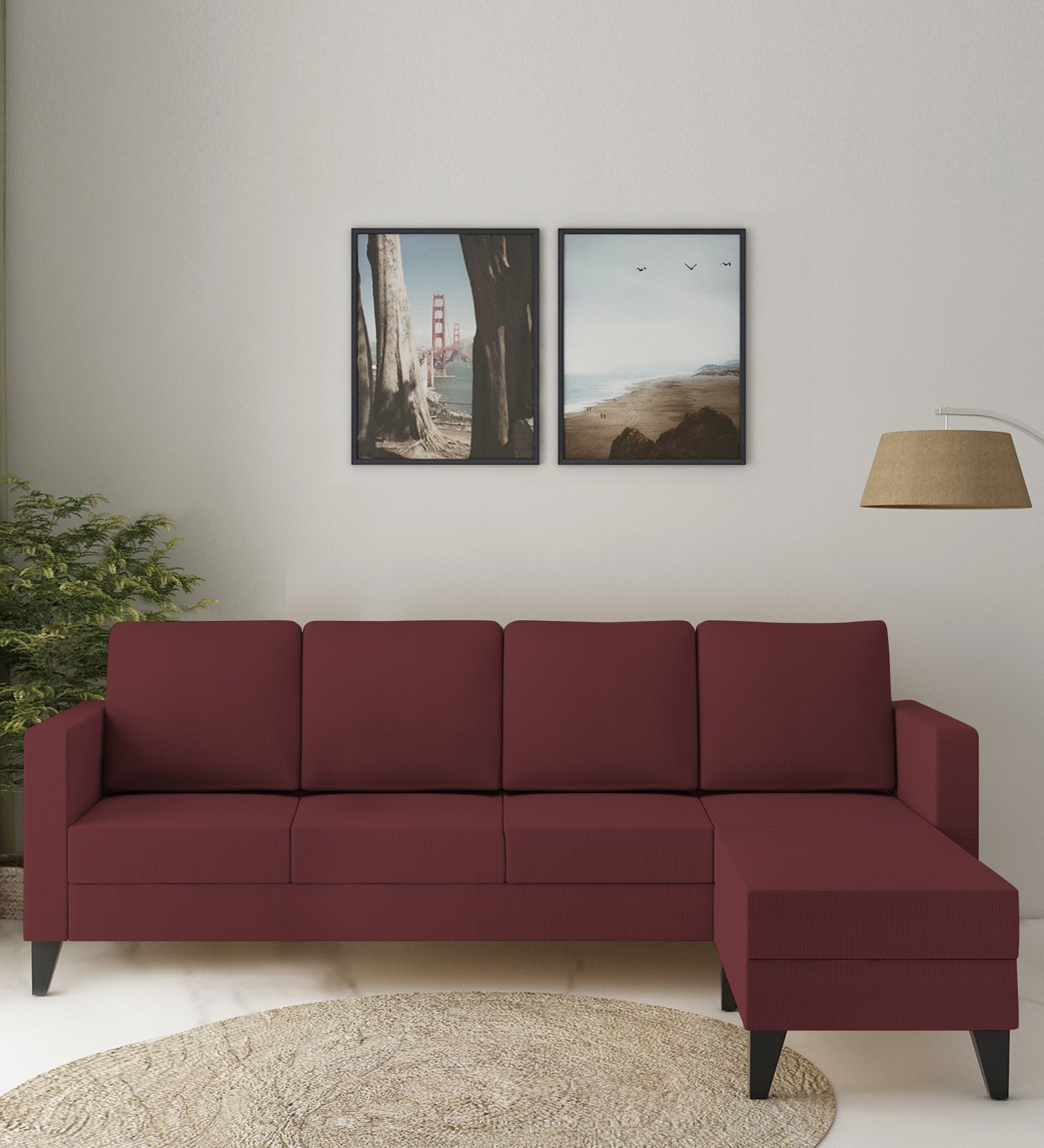 Nori Fabric LHS Sectional Sofa (3 + Lounger) In Blaze Red Colour