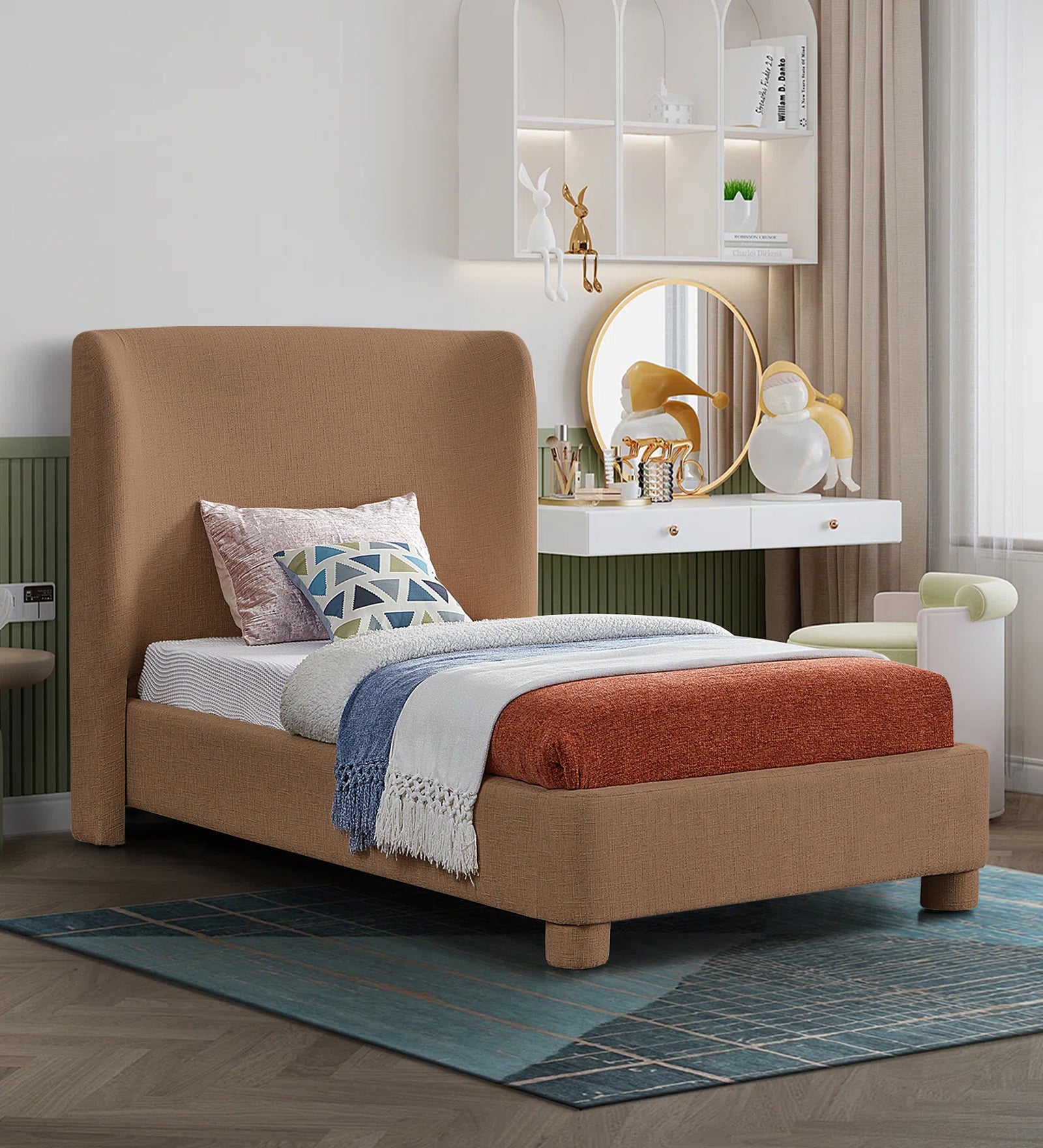Lenny Fabric Upholstered Single Bed in Cosmic Beige Colour - Febonic Living