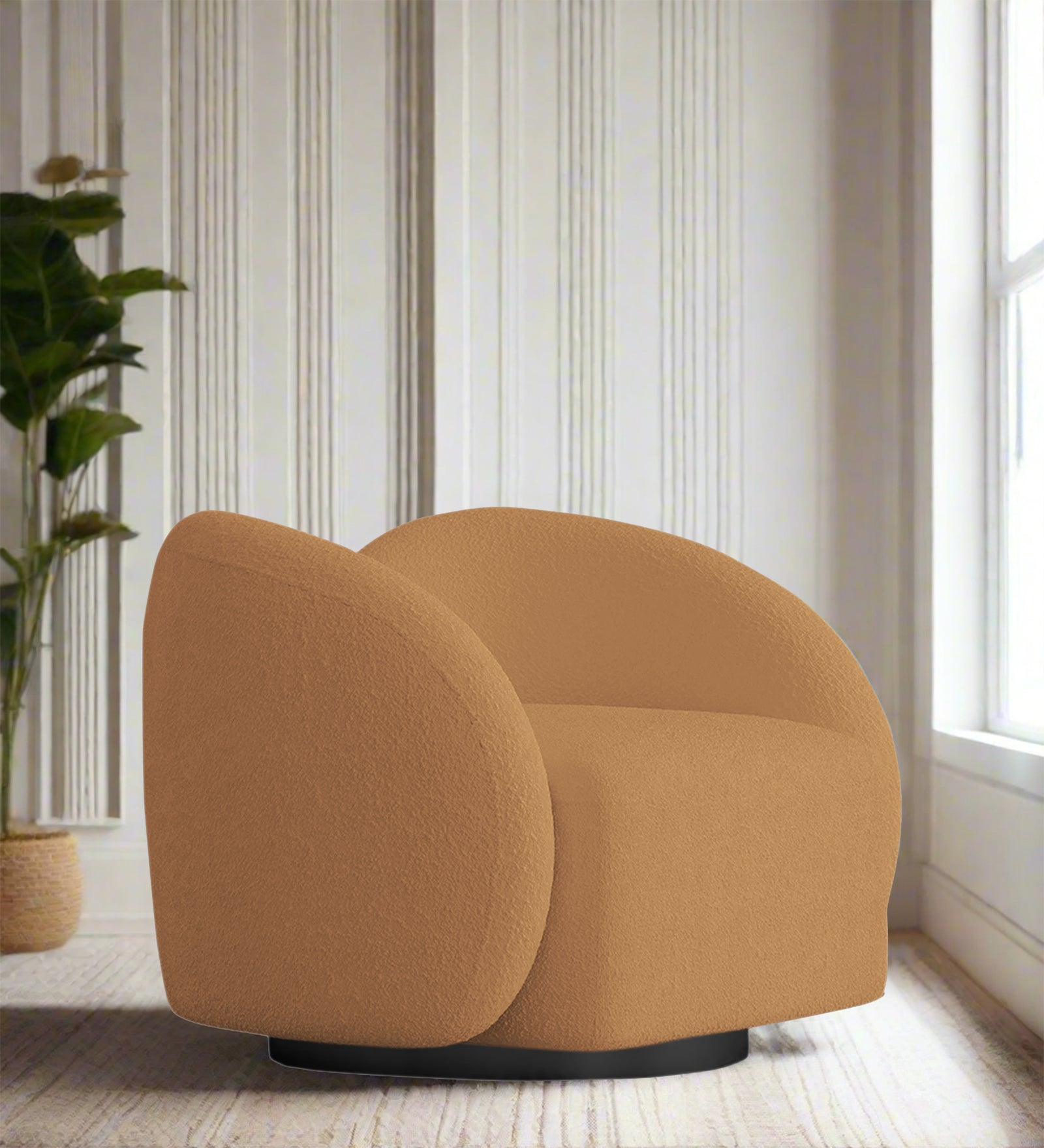 Miles Boucle Fabric Swivel Chair in Daisy Yellow Colour