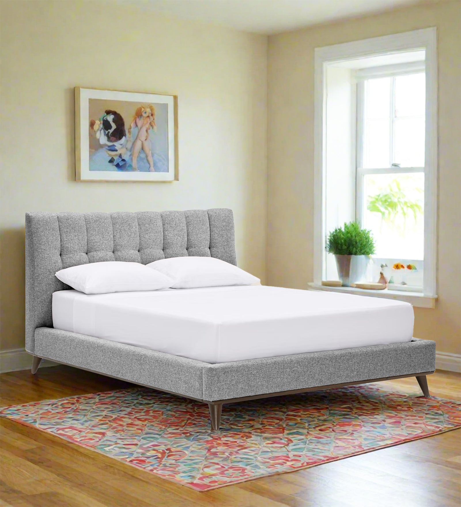 Jasmin Fabric Upholstered Queen Bed in Lit Grey Colour