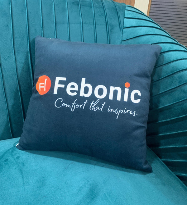 Febonic  Geometric 14x14 inches Cushion + Covers (Pack of 2) Velvet Fabric - Dark Blue