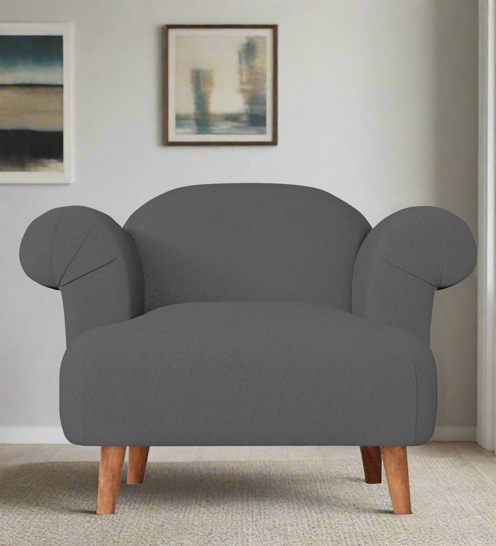 Barber Fabric 1 Seater Sofa in Stone Grey Colour