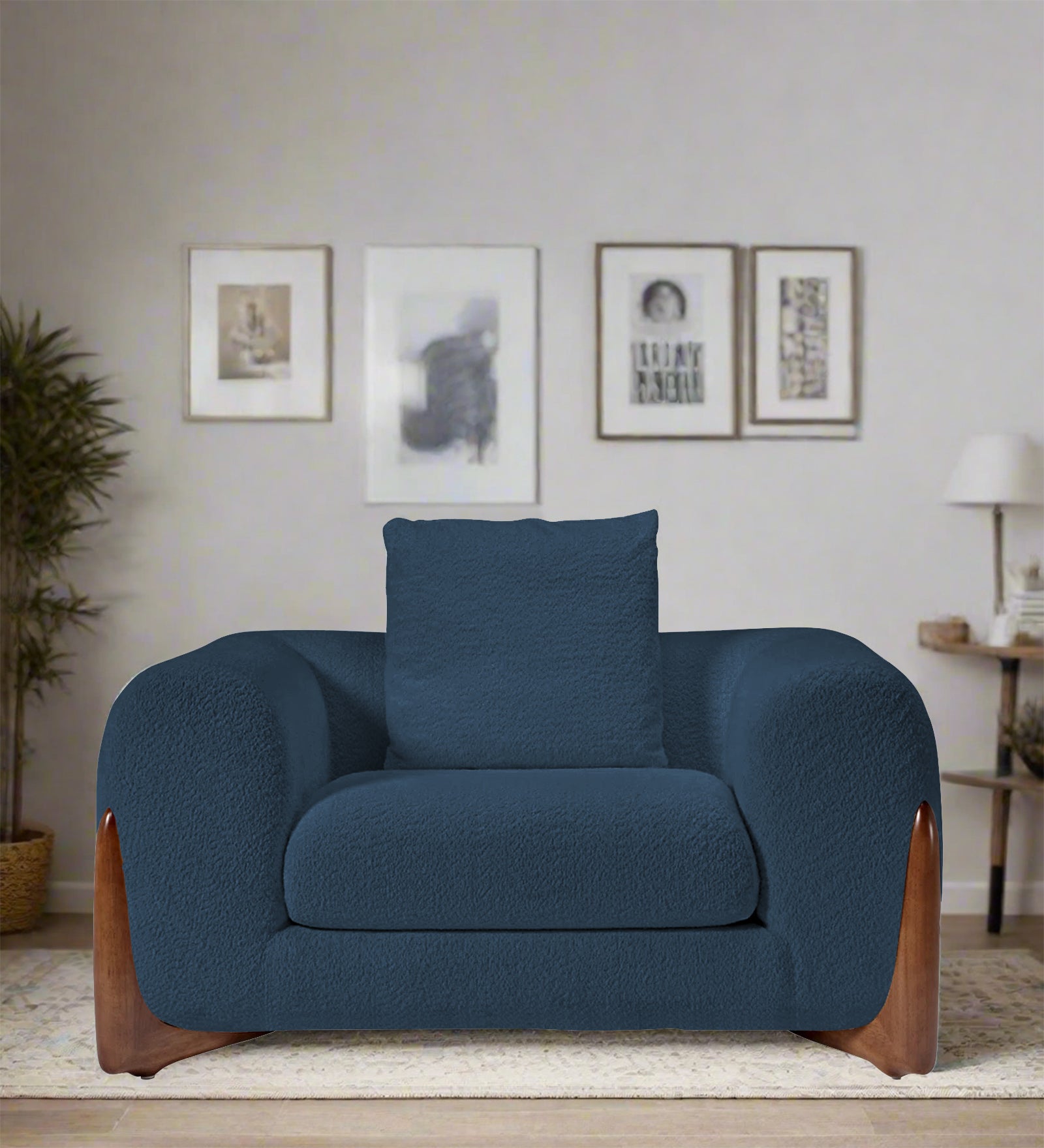 Boko Boucle 1 Seater Sofa In Classic Blue Colour - Febonic Living