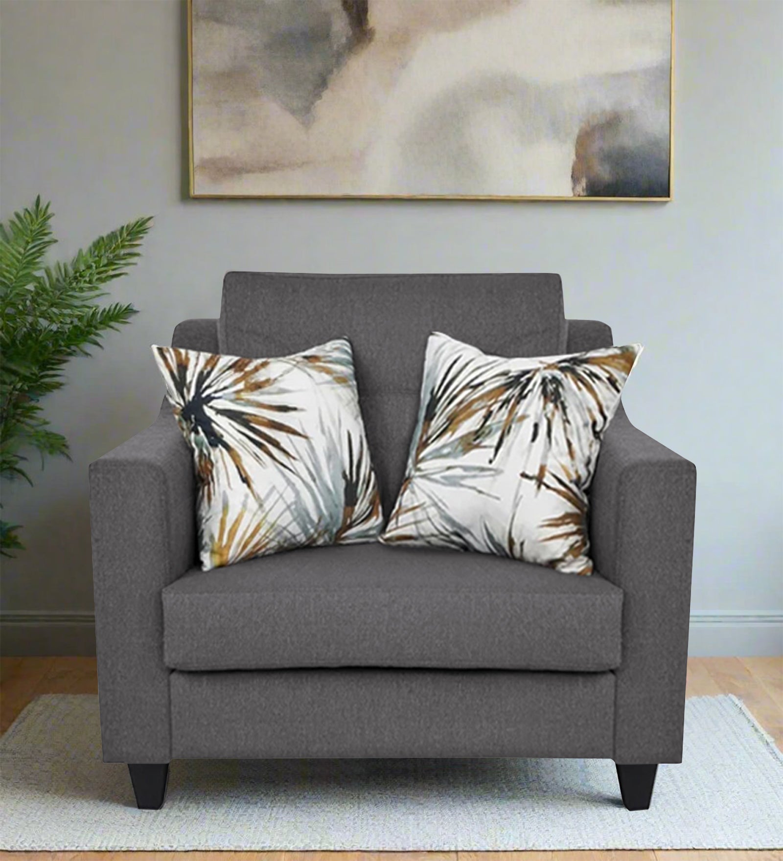 Welly Fabric 1 Seater Sofa In Sudo Grey Colour