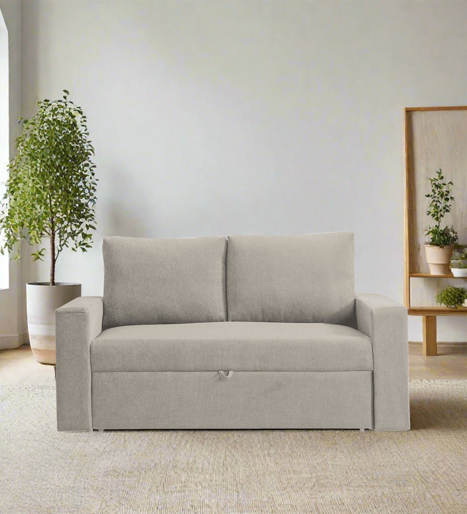 Kara Fabric 2 Seater Pull Out Sofa Cum Bed in Lit Grey Colour