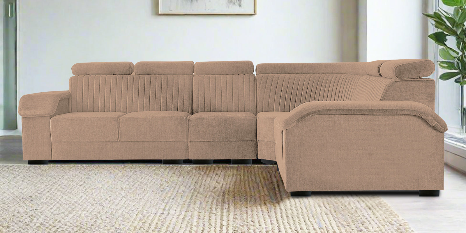 Draco Fabric 6 Seater Corner Sofa In Cookie Beige Colour - Febonic Living