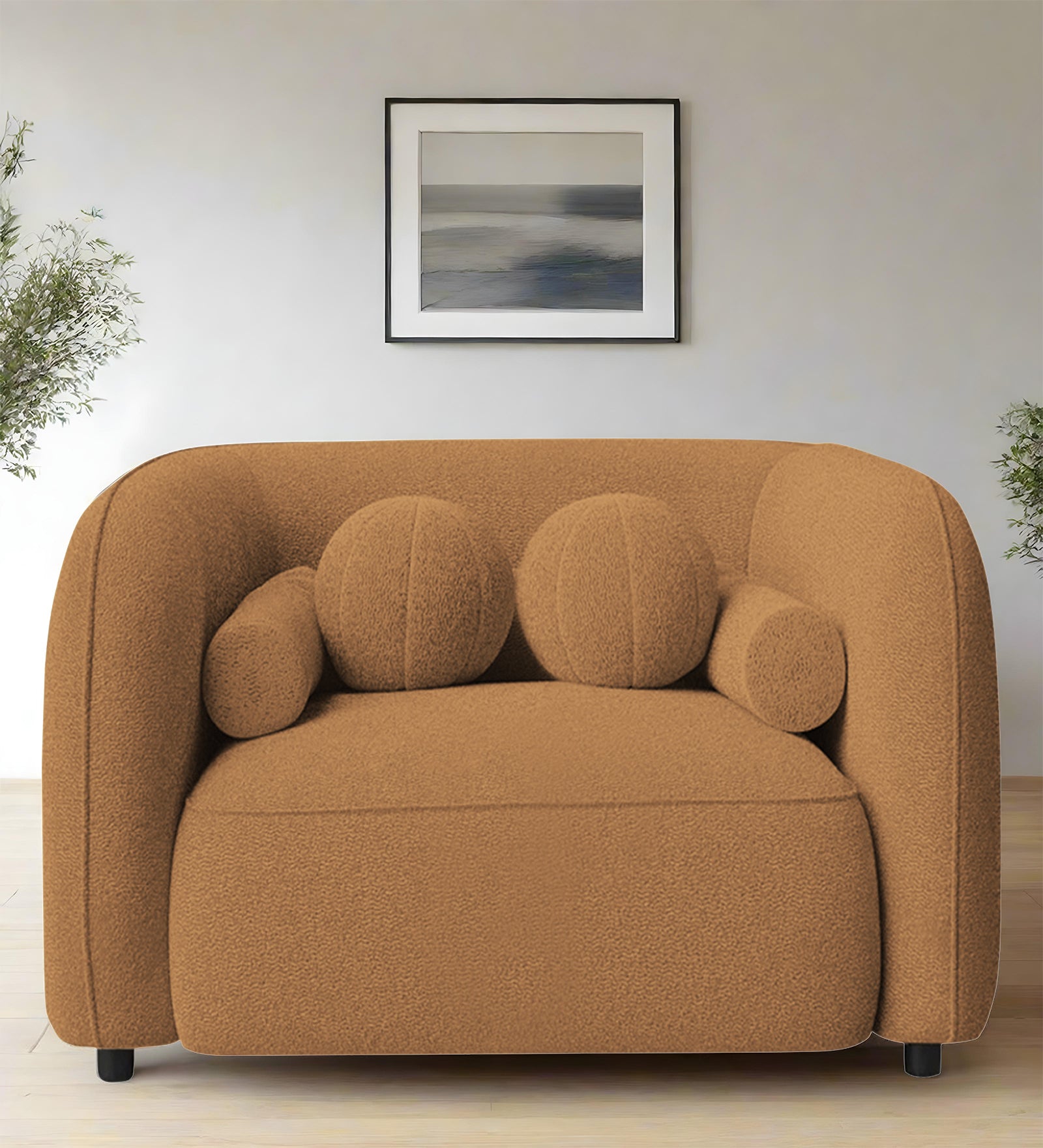 Corny Fur Fabric 1 Seater Sofa in Daisy Yellow Colour