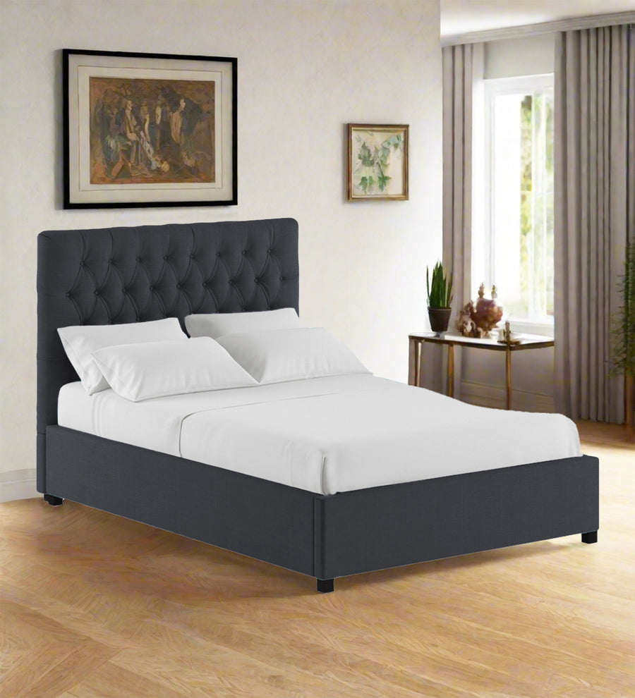 Isko  Upholstered Fabric King Size Bed - Charcoal Grey (Box Storage) by Febonic Living
