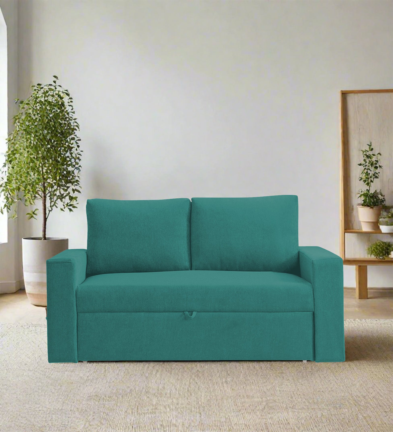 Kara Fabric 2 Seater Pull Out Sofa Cum Bed in Sea Green Colour