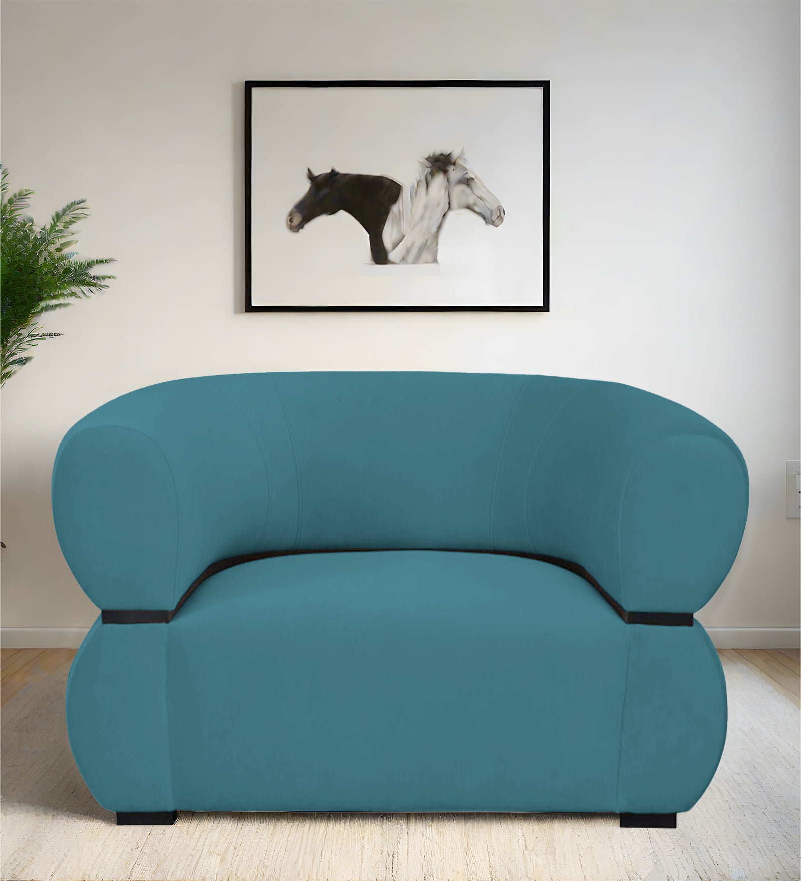 Kula Velvet 1 Seater Sofa In Aqua Blue Colour