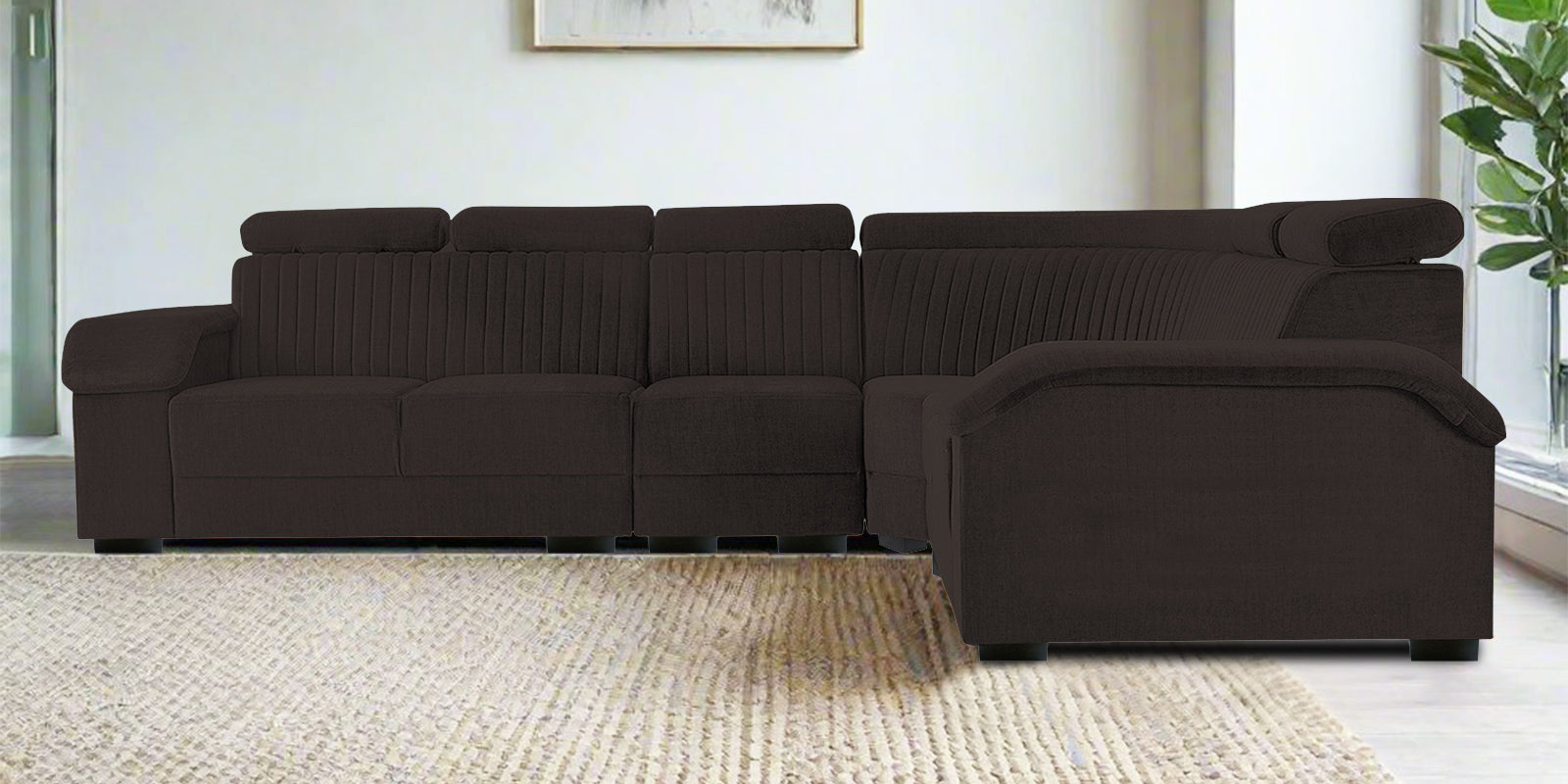 Draco Fabric 6 Seater Corner Sofa In Cara Brown Colour - Febonic Living