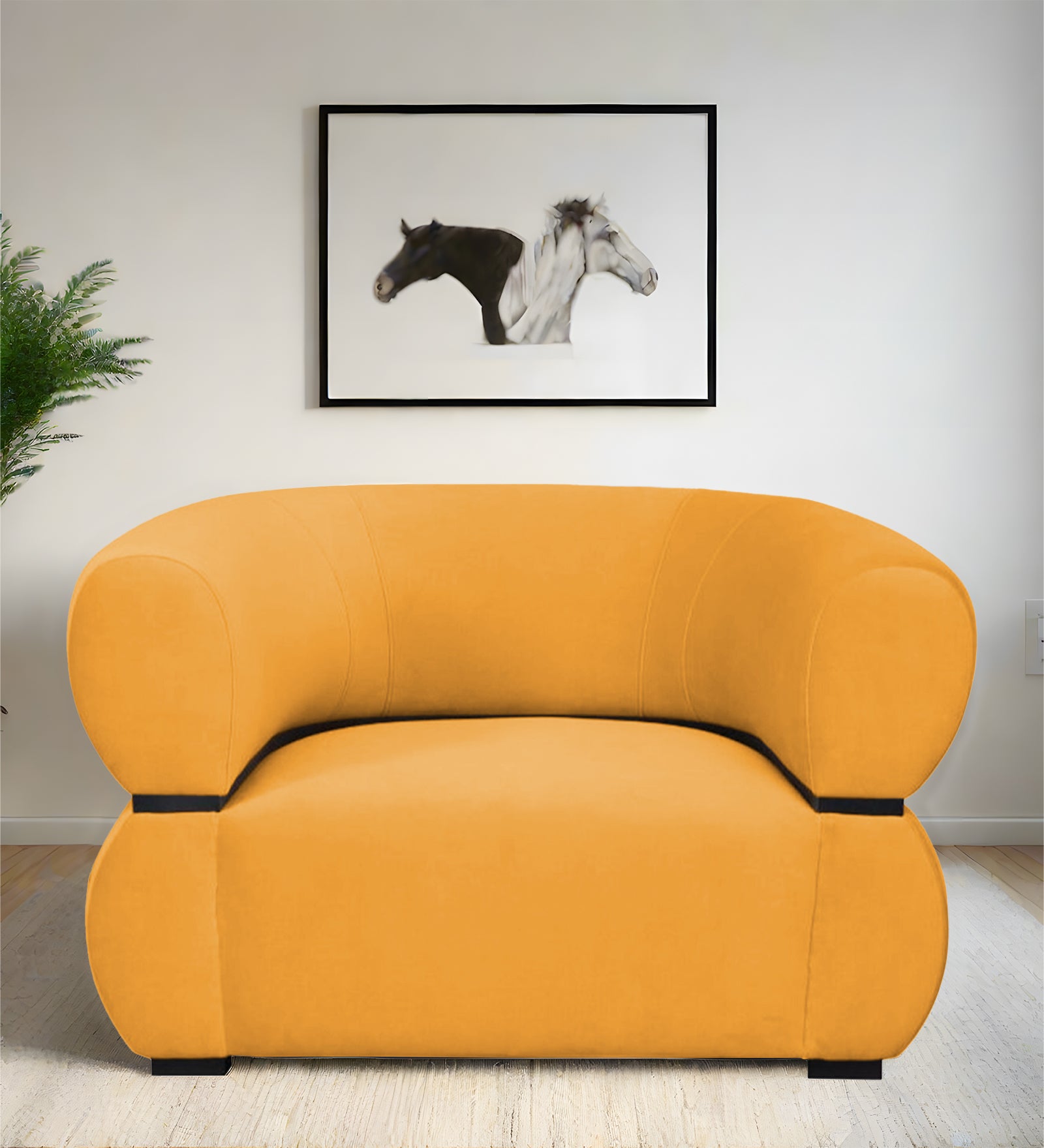 Kula Velvet 1 Seater Sofa In Safforn Yellow Colour