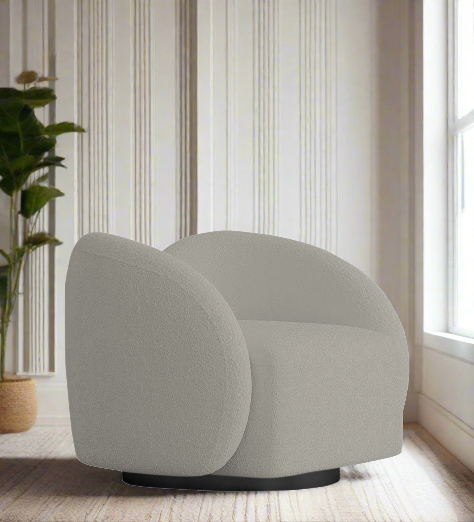 Miles Boucle Fabric Swivel Chair in Fog Grey Colour