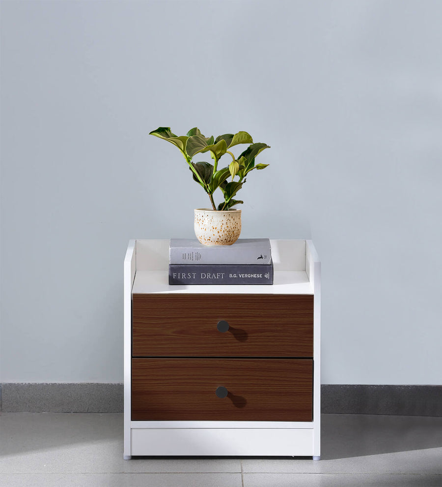 Vexa Bedside Table With Drawer in Dark Walnut & Frosty White Finish - Febonic Living