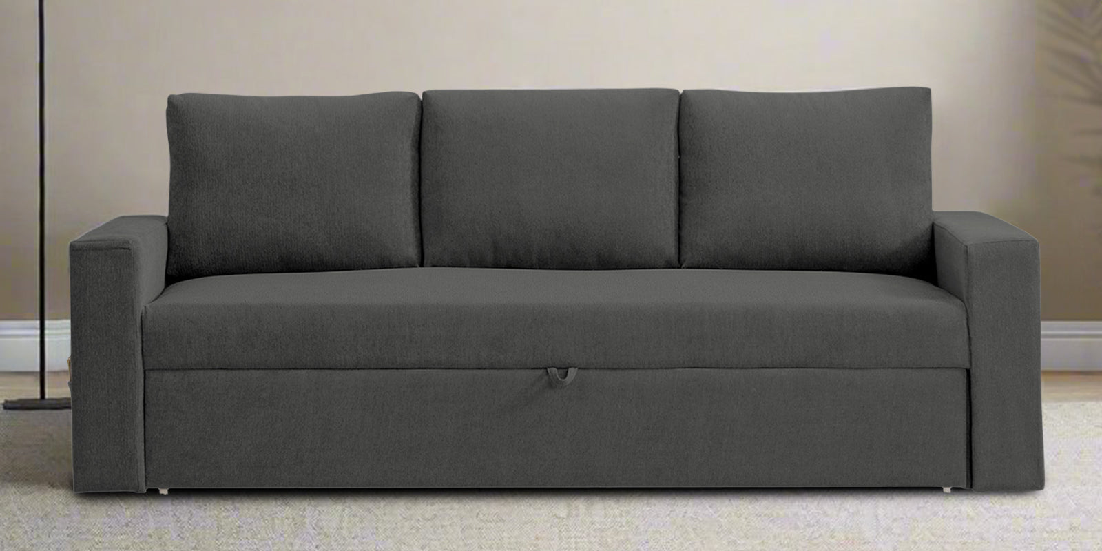 Kara Fabric 3 Seater Pull Out Sofa Cum Bed in Charcoal Gray Colour