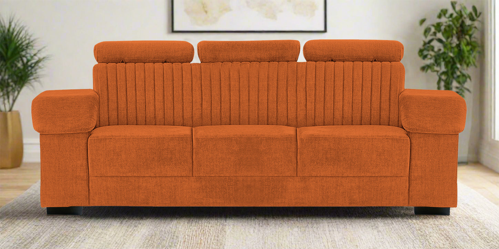 Draco Fabric 3 Seater Sofa In Vivid Orange Colour - Febonic Living