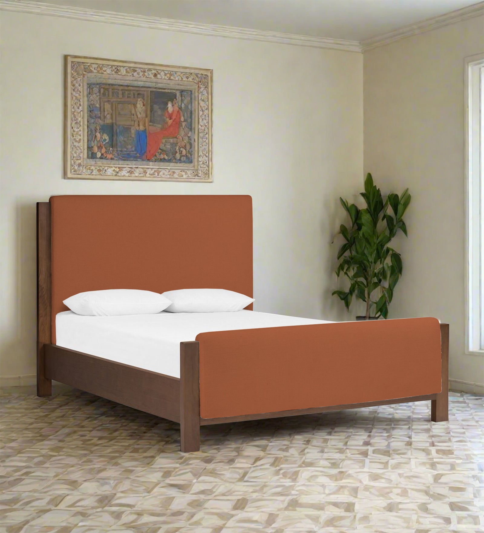 Zoro Boucle Fabric Queen Size Bed in Light Orange Colour - Febonic Living