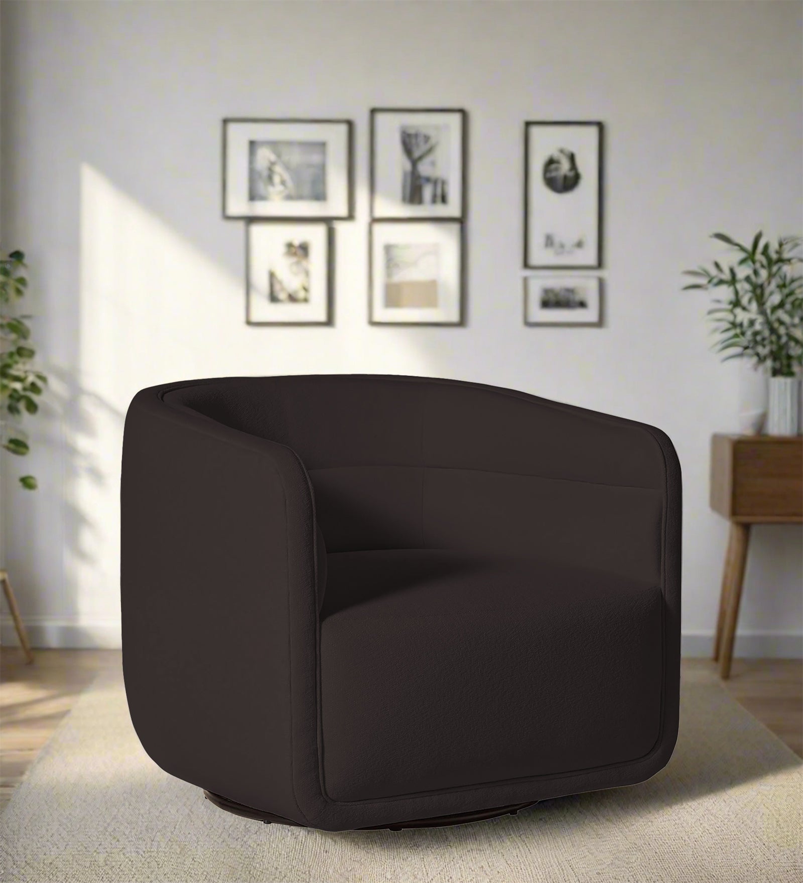 Ria Fabric Swivel Chair in Pebble Brown Colour