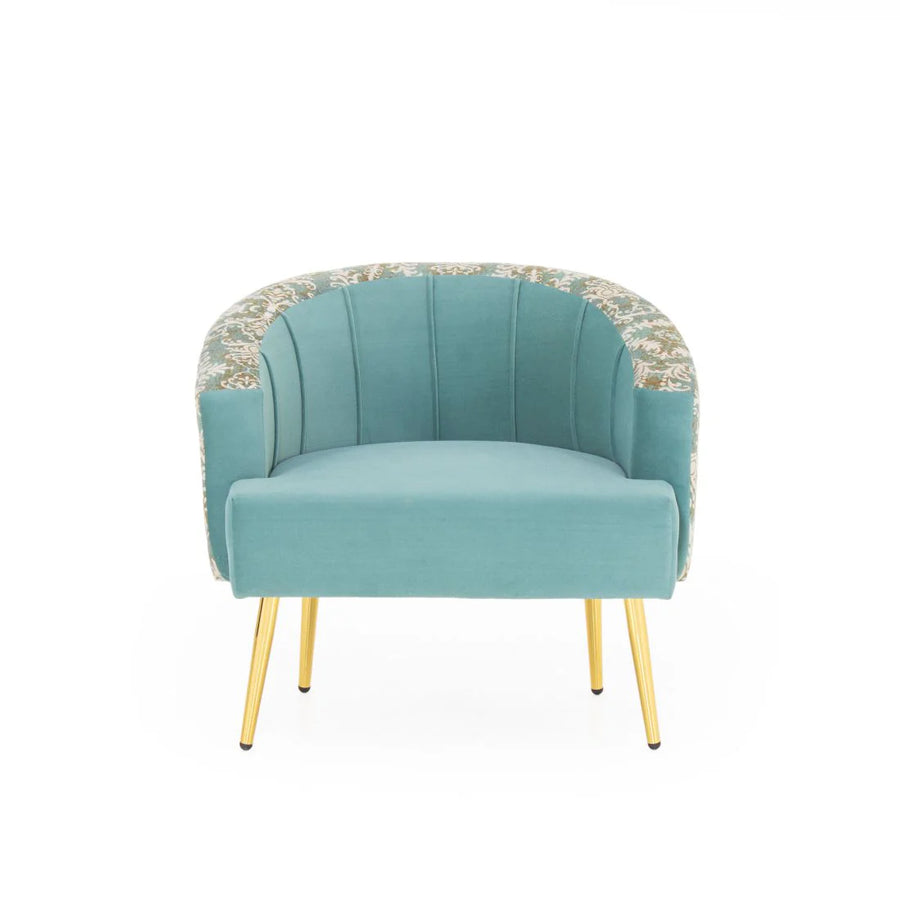 Nova Printed Velvet Arm Chair In Barmunda Aqua Colour Set Of 2 - Febonic Living