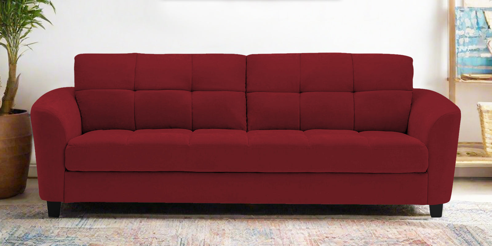 Mulan Fabric 3 Seater Sofa in Chilli Red Colour