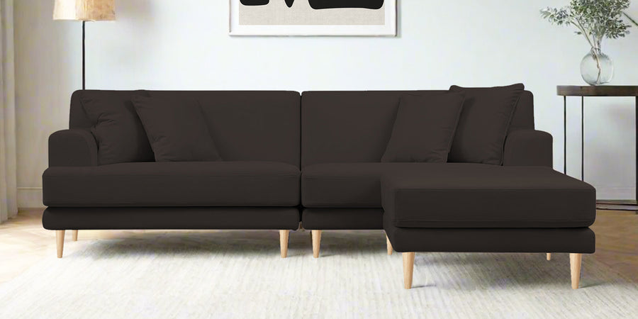 Woody Fabric Lhs Sectional Sofa 3 Lounger In Coal Brown Colour - Febonic Living