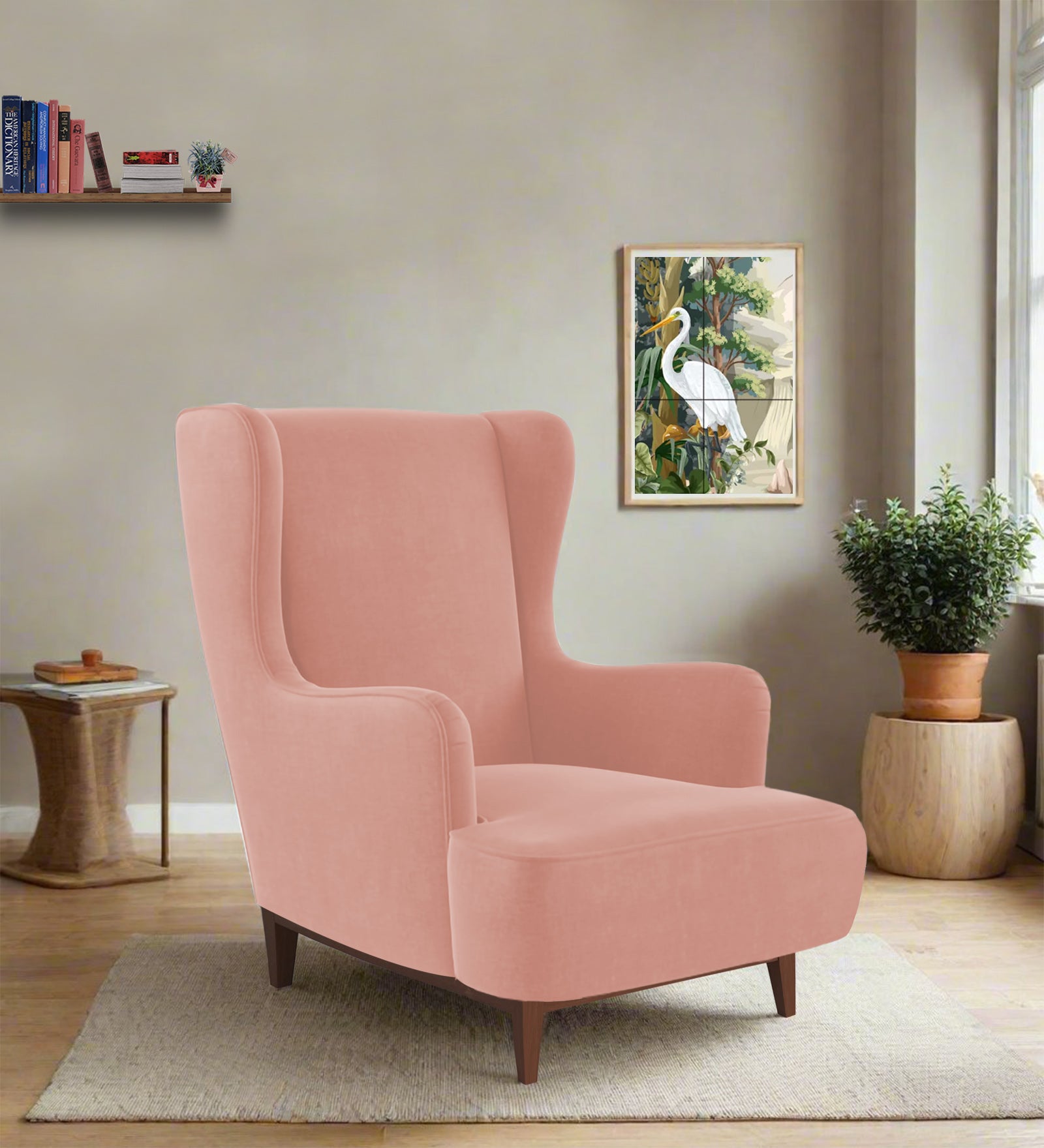 Suri Velvet 1 Seater Wing Chair in Blush Pink Colour