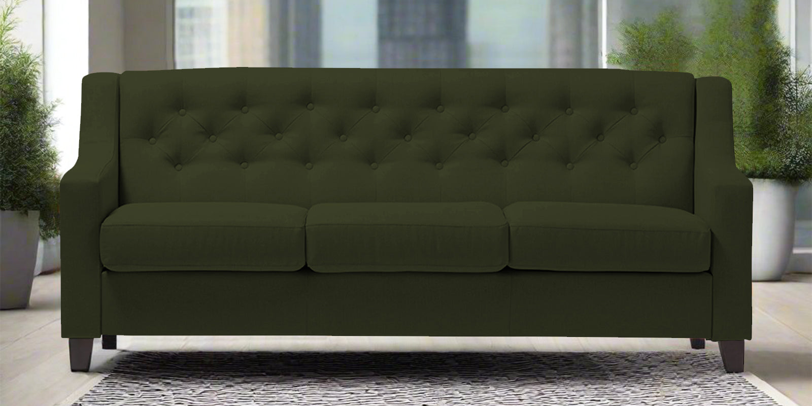 Baidy Fabric 3 Seater Sofa in Olive Green Colour