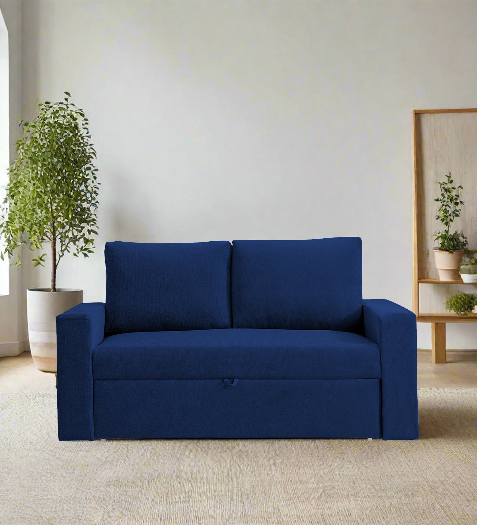 Kara Fabric 2 Seater Pull Out Sofa Cum Bed in Royal Blue Colour