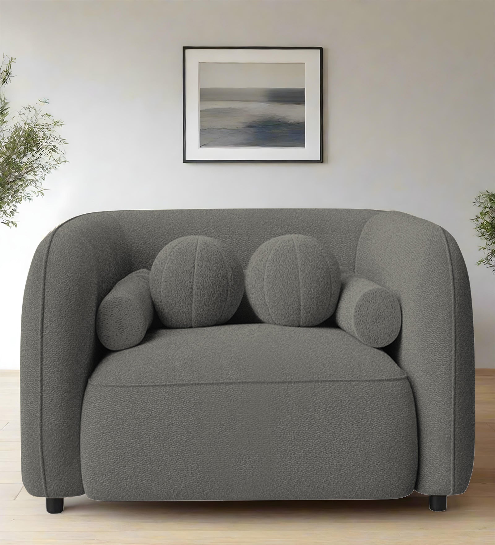 Corny Fur Fabric 1 Seater Sofa in Moon Grey Colour