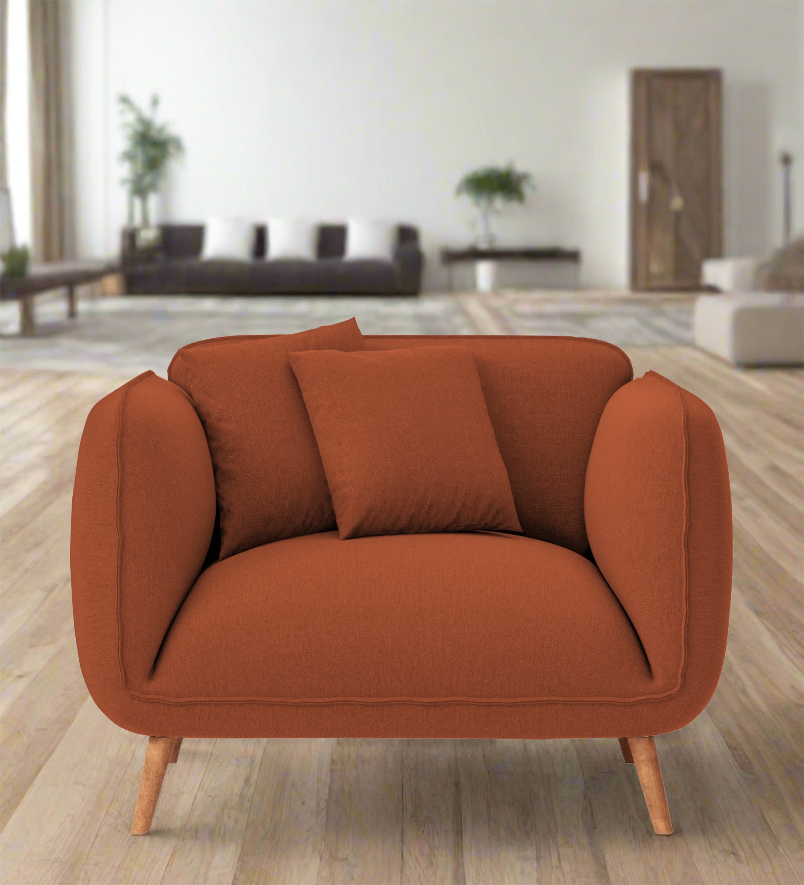 Zia Fabric 1 Seater Sofa In Royal Orange Colour