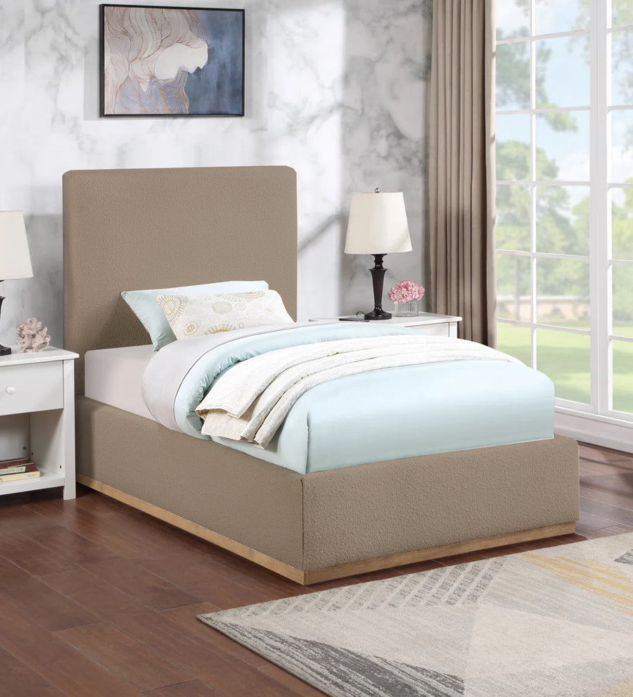 Eddy Boucle Upholstered Single Size Bed - Mushroom Beige by Febonic Living