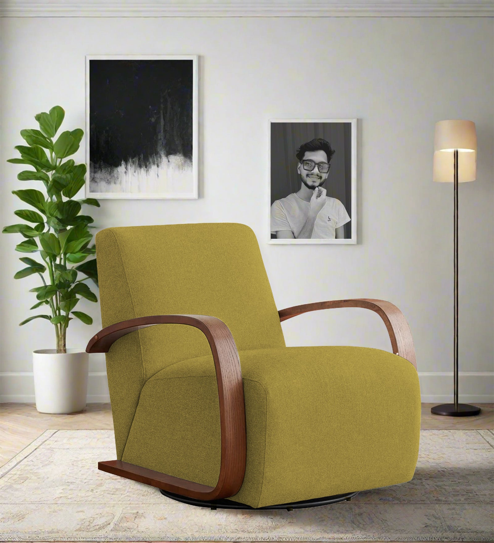Balma Fabric Swivel Chair in Parrot Green Colour
