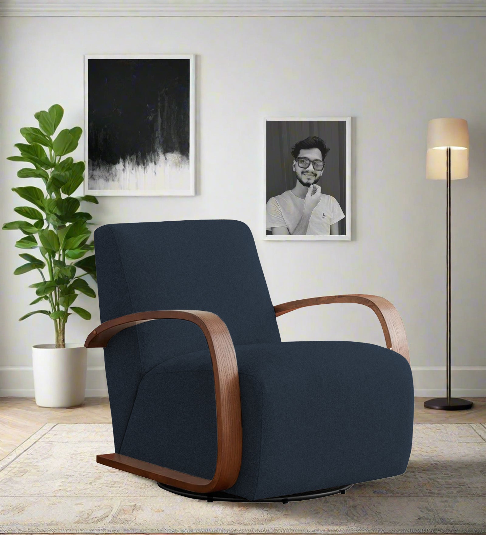 Balma Fabric Swivel Chair in Denim Blue Colour