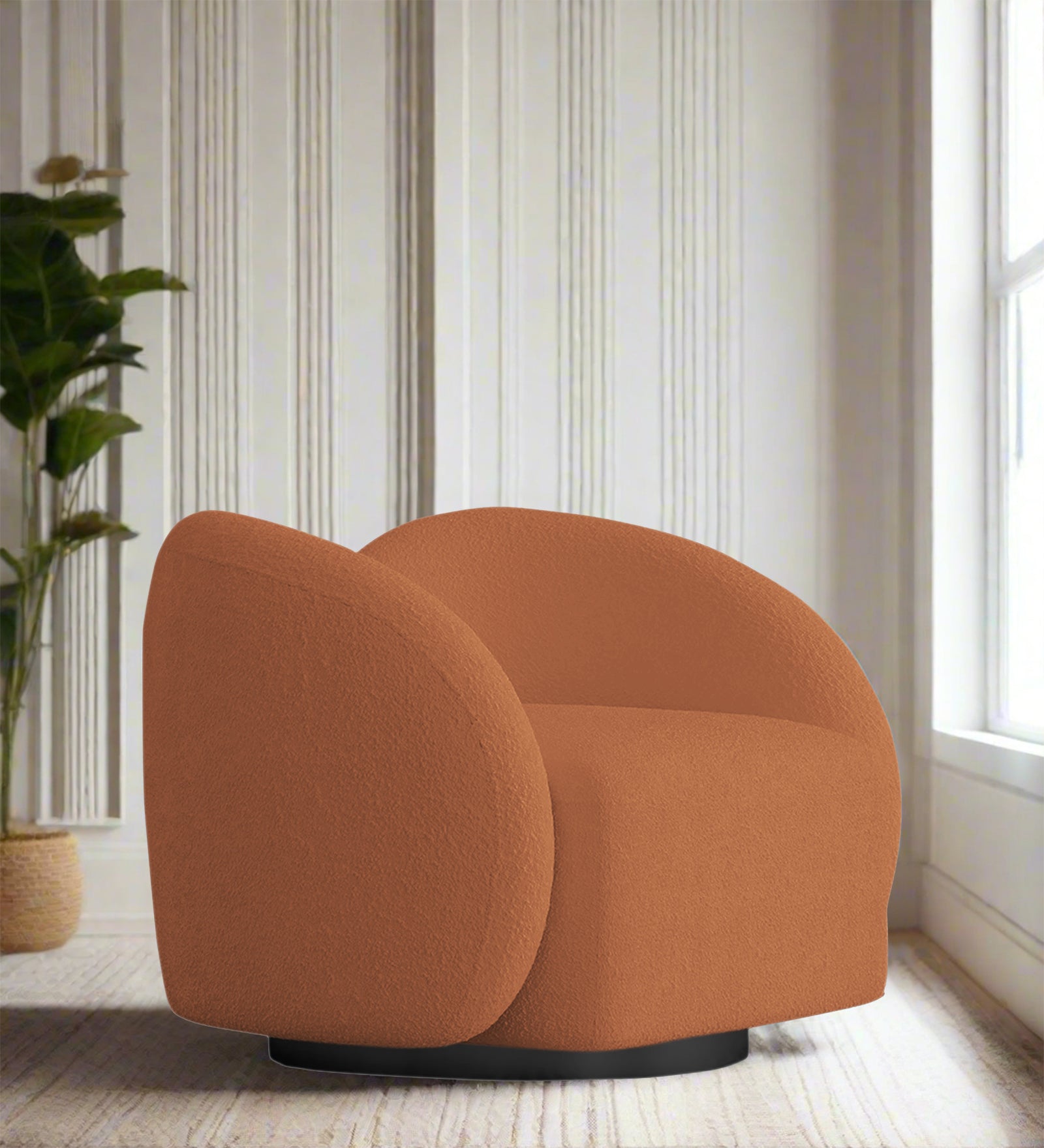 Miles Boucle Fabric Swivel Chair in Light Orange Colour